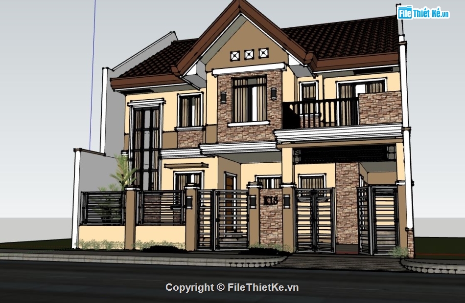 biệt thự 2 tầng,su biệt thự 2 tầng,sketchup biệt thự