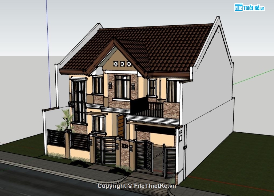 biệt thự 2 tầng,su biệt thự 2 tầng,sketchup biệt thự