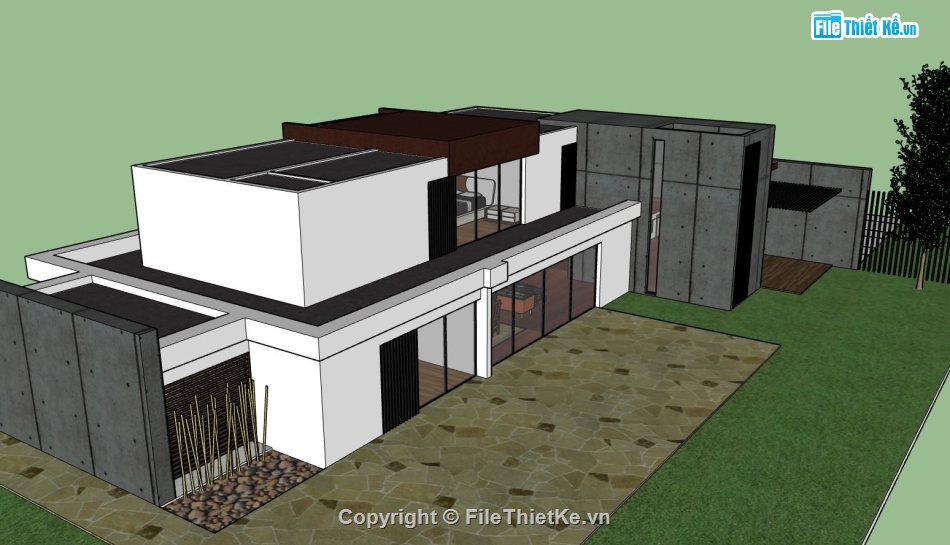 biệt thự 2 tầng,biệt thự sketchup,model biệt thự 2 tầng,biệt thự hiện đại