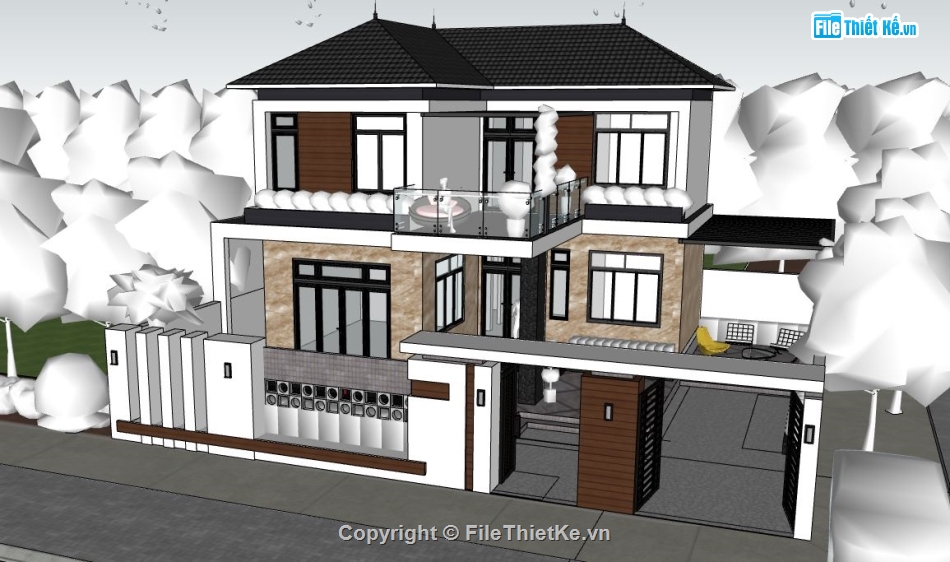 biệt thự 2 tầng,file su biệt thự 2 tầng,sketchup biệt thự