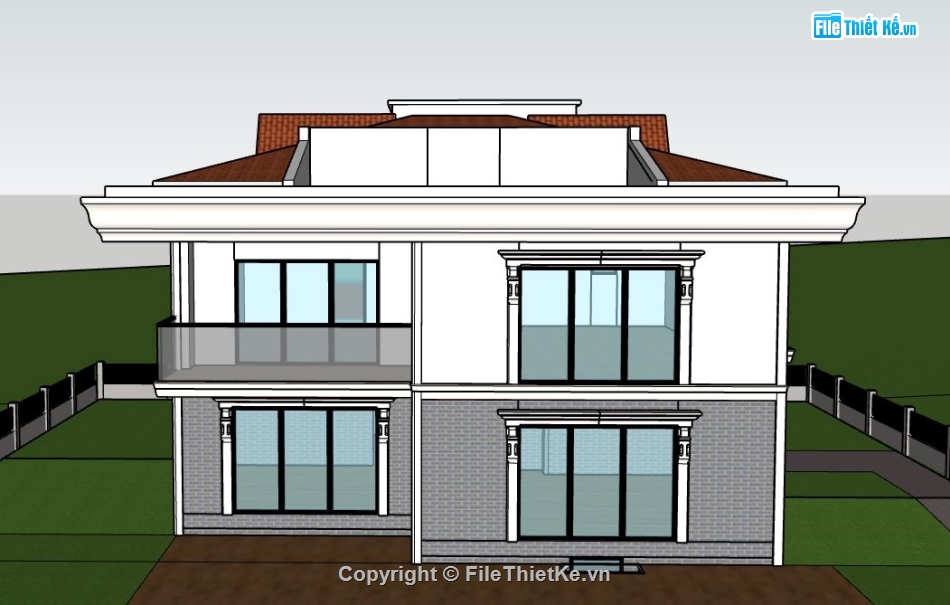 Mẫu Sketchup biệt thự 2 tầng,file su biệt thự,sketchup biệt thự