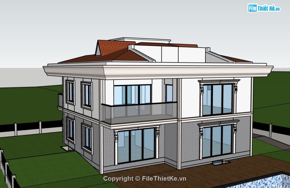 Mẫu Sketchup biệt thự 2 tầng,file su biệt thự,sketchup biệt thự