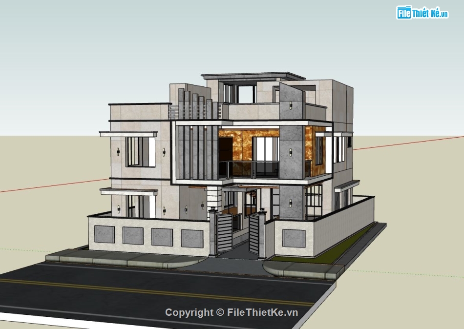 biệt thự 2 tầng,biệt thự hiện đại,sketchup biệt thự