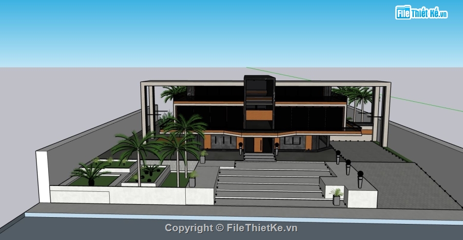 biệt thự 2 tầng,file sketchup biệt thự 2 tầng,mẫu biệt thự 2 tầng,phối cảnh biệt thự 2 tầng