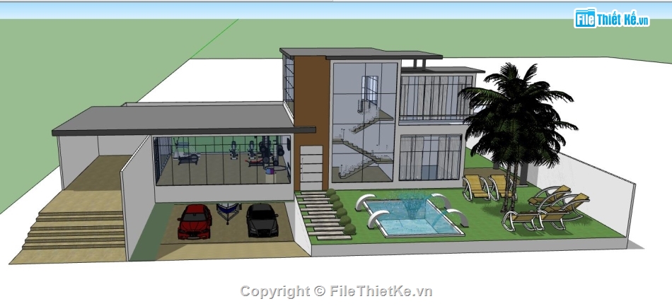 biệt thự 2 tầng,sketchup biệt thự 2 tầng,file su biệt thự 2 tầng