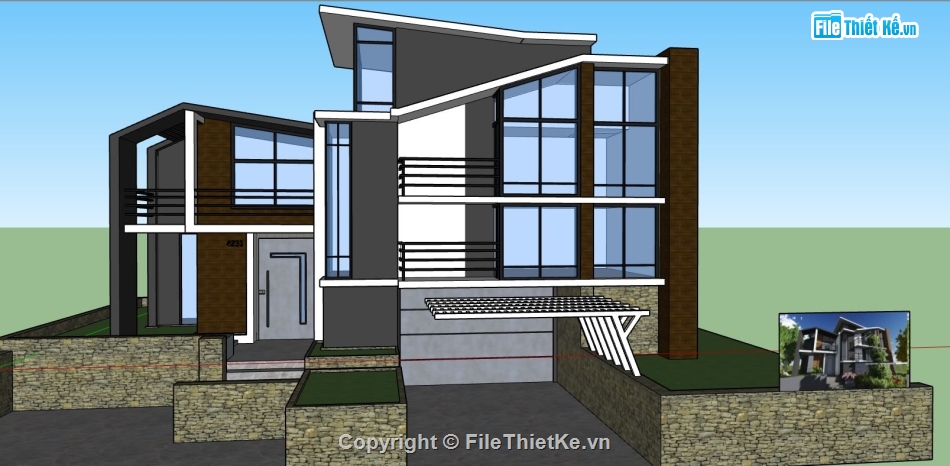 file su biệt thự,sketchup biệt thự,biệt thự 2 tầng sketchup