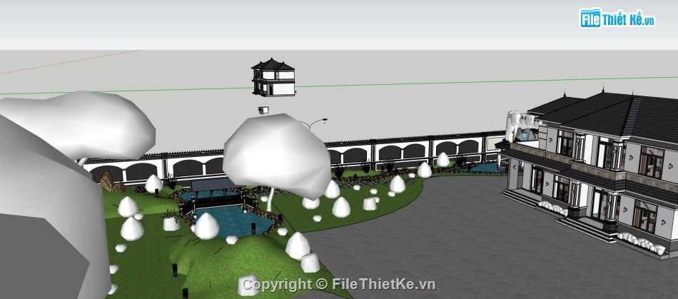 biệt thự đẹp 2 tầng,sketchup biệt thự,model su biệt thự 2 tầng