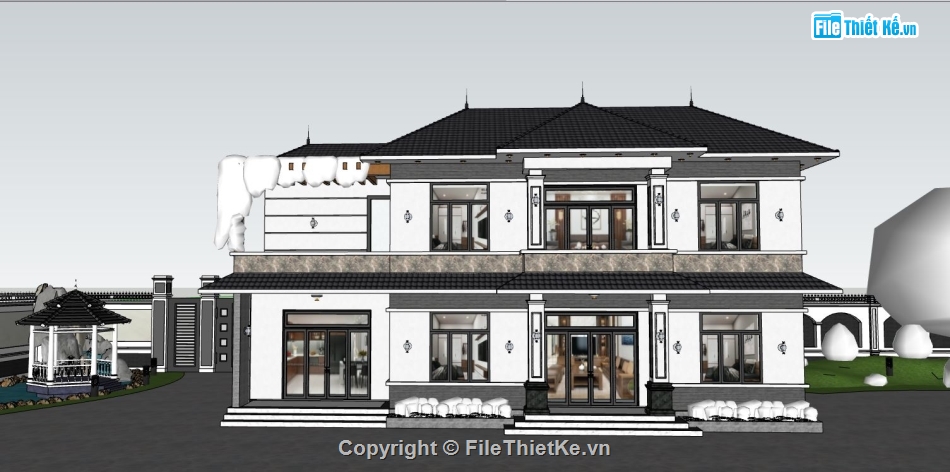 biệt thự đẹp 2 tầng,sketchup biệt thự,model su biệt thự 2 tầng