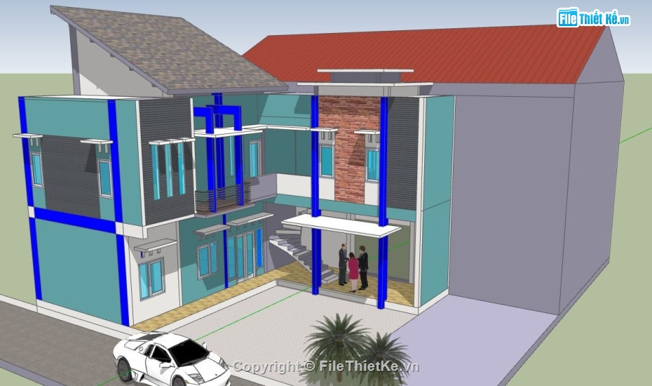 biệt thự 2 tầng,file su biệt thự,sketchup biệt thự