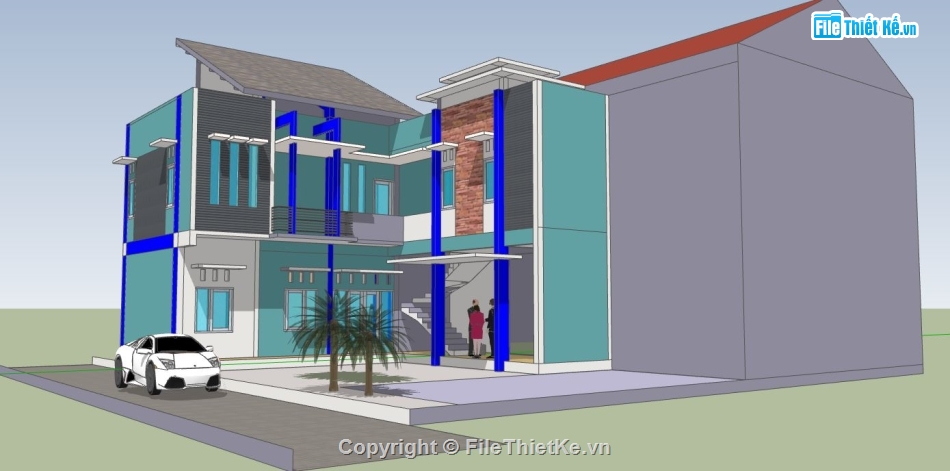 biệt thự 2 tầng,file su biệt thự,sketchup biệt thự