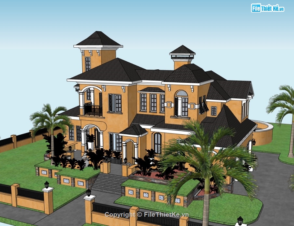 biệt thự 2 tầng,biệt thự đẹp 2 tầng,biệt thự 2 tầng đẹp,biệt thự sketchup,sketchup biệt thự