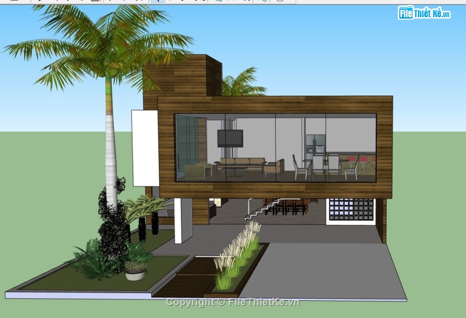 biệt thự sketchup,sketchup biệt thự,biệt thự 2 tầng