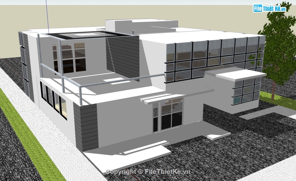 sketchup biệt thự 2 tầng,sketchup biệt thự 2 tầng hiện đại,biệt thự sketchup