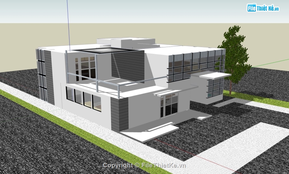 sketchup biệt thự 2 tầng,sketchup biệt thự 2 tầng hiện đại,biệt thự sketchup