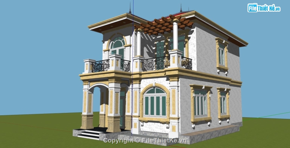 biệt thự 2 tầng,file 3d sketchup,sketchup biệt thự,biệt thự sketchup