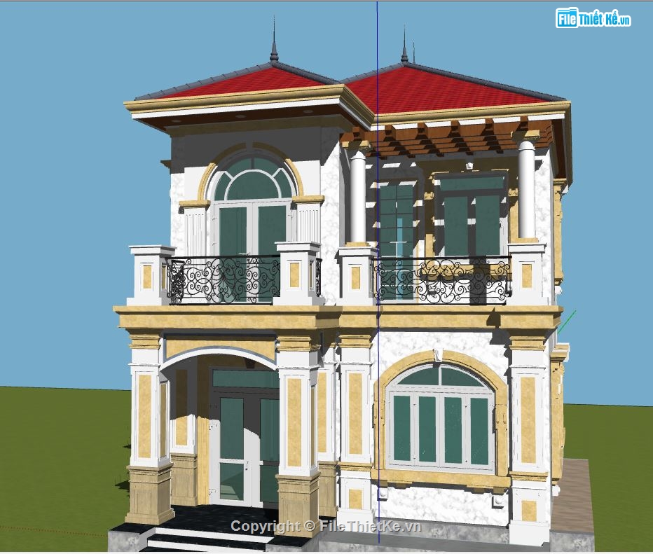 biệt thự 2 tầng,file 3d sketchup,sketchup biệt thự,biệt thự sketchup