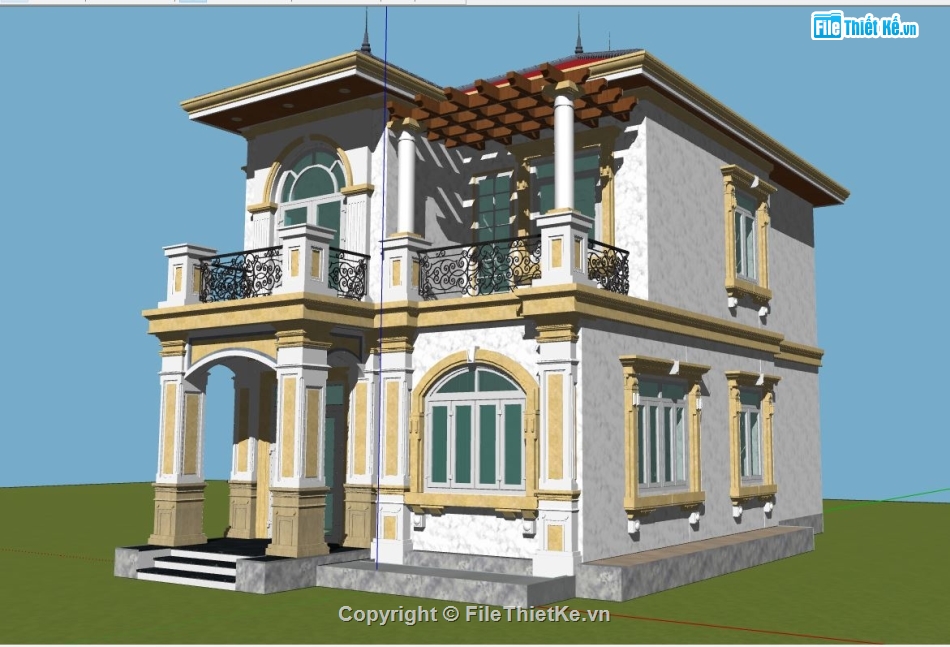 biệt thự 2 tầng,file 3d sketchup,sketchup biệt thự,biệt thự sketchup