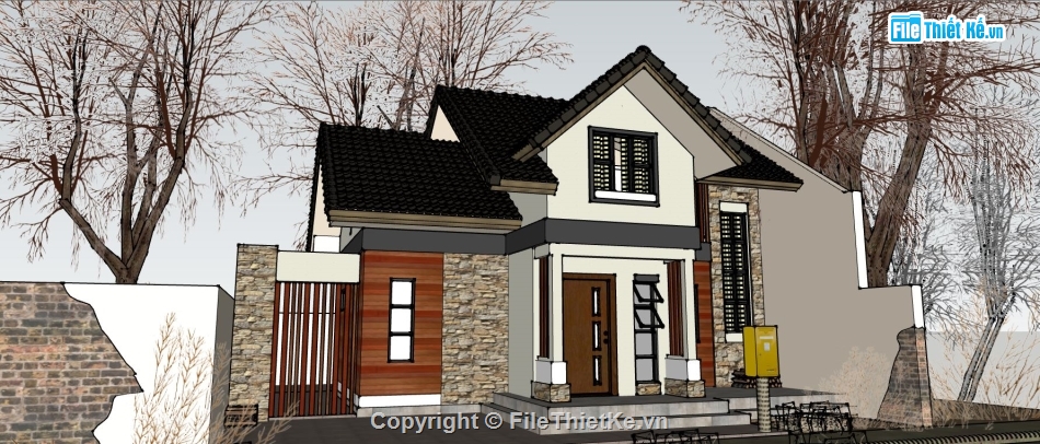 biệt thự 2 tầng,su biệt thự 2 tầng,sketchup biệt thự,model su biệt thự