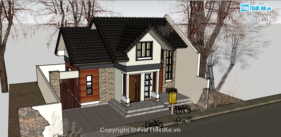 biệt thự 2 tầng,su biệt thự 2 tầng,sketchup biệt thự,model su biệt thự