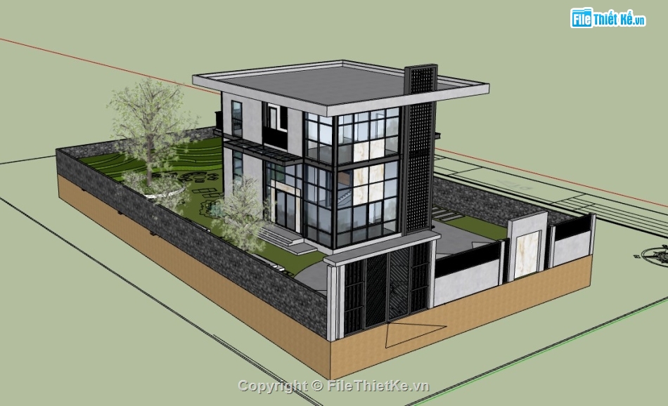 biệt thự 2 tầng,biệt thự hiện đại,su biệt thự 2 tầng,sketchup biệt thự 2 tầng