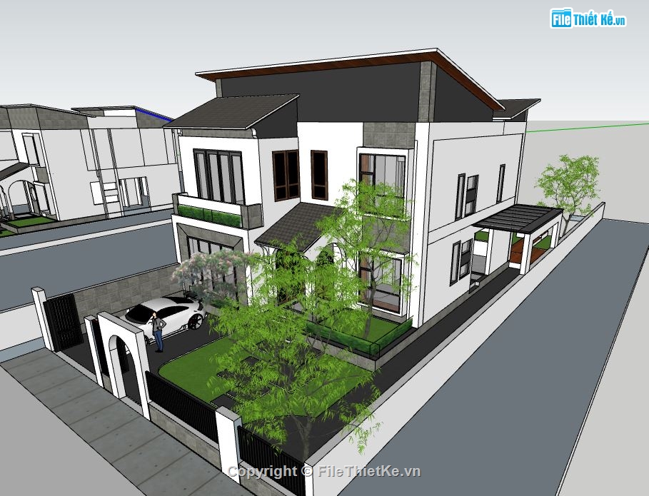 biệt thự sketchup,sketchup biệt thự 2 tầng,biệt thự 2 tầng