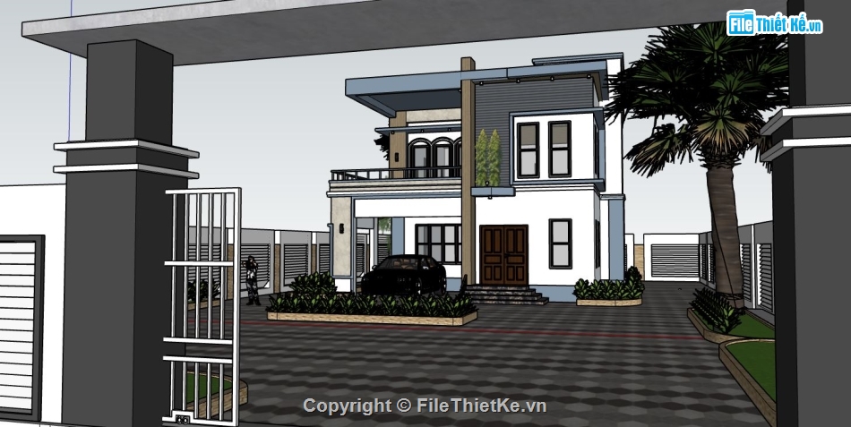 file su biệt thự,sketchup biệt thự,su biệt thự 2 tầng