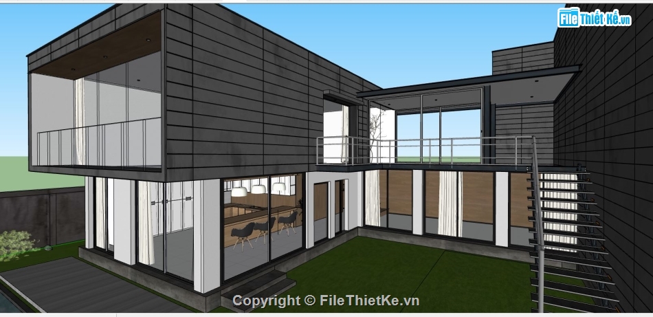 su biệt thự đẹp,model su biệt thự 2 tầng,file sketchup biệt thự