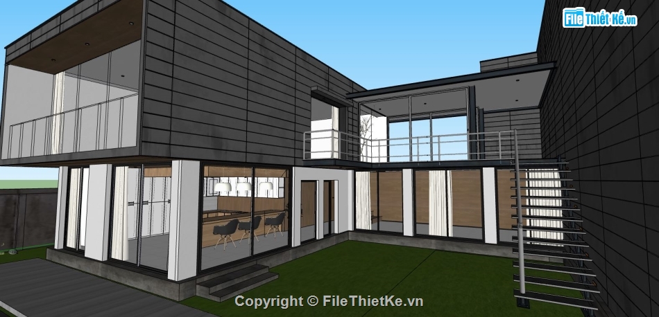 su biệt thự đẹp,model su biệt thự 2 tầng,file sketchup biệt thự