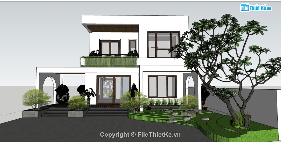 biệt thự 2 tầng,sketchup biệt thự,biệt thự sketchup