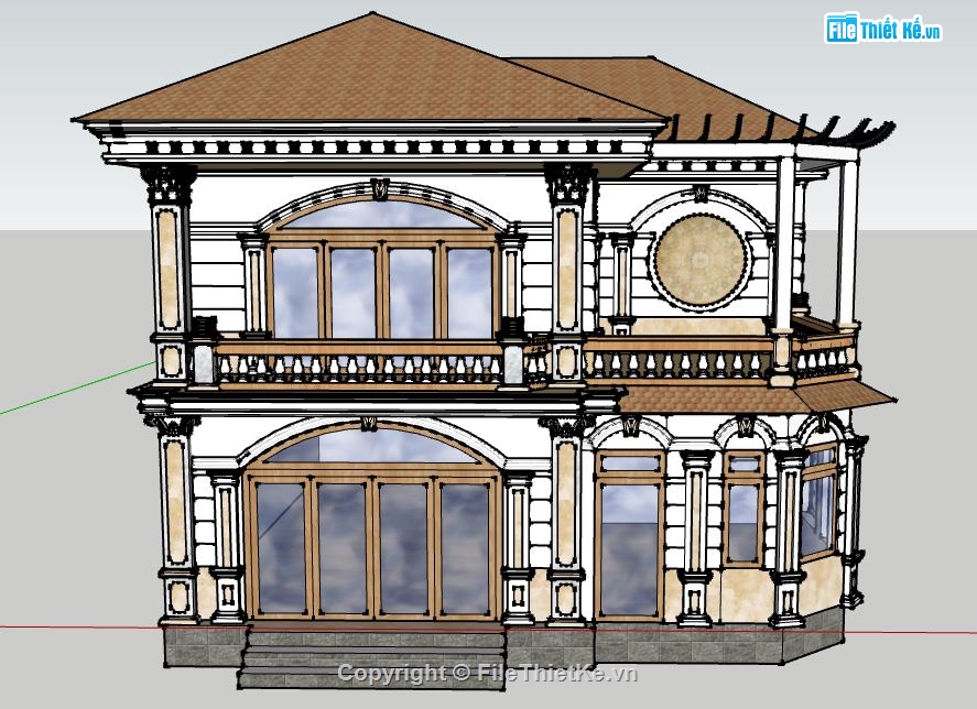 biệt thự 2 tầng,su biệt thự 2 tầng,file sketchup biệt thự 2 tầng