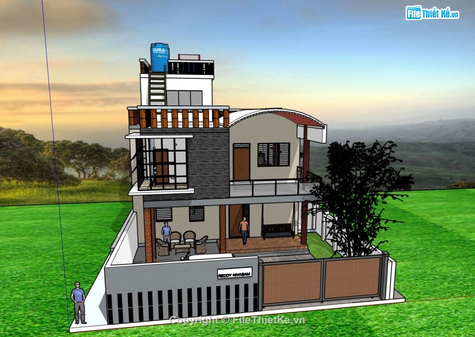 biệt thự 2 tầng,sketchup nhà phố 2 tầng,phối cảnh nhà 2 tầng,model su nhà 2 tầng hiện đại
