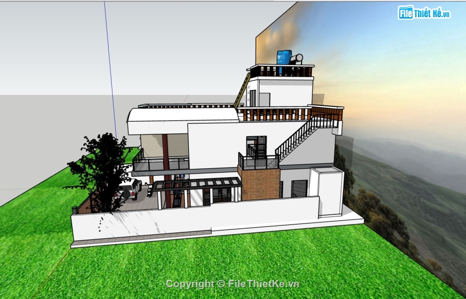 biệt thự 2 tầng,sketchup nhà phố 2 tầng,phối cảnh nhà 2 tầng,model su nhà 2 tầng hiện đại
