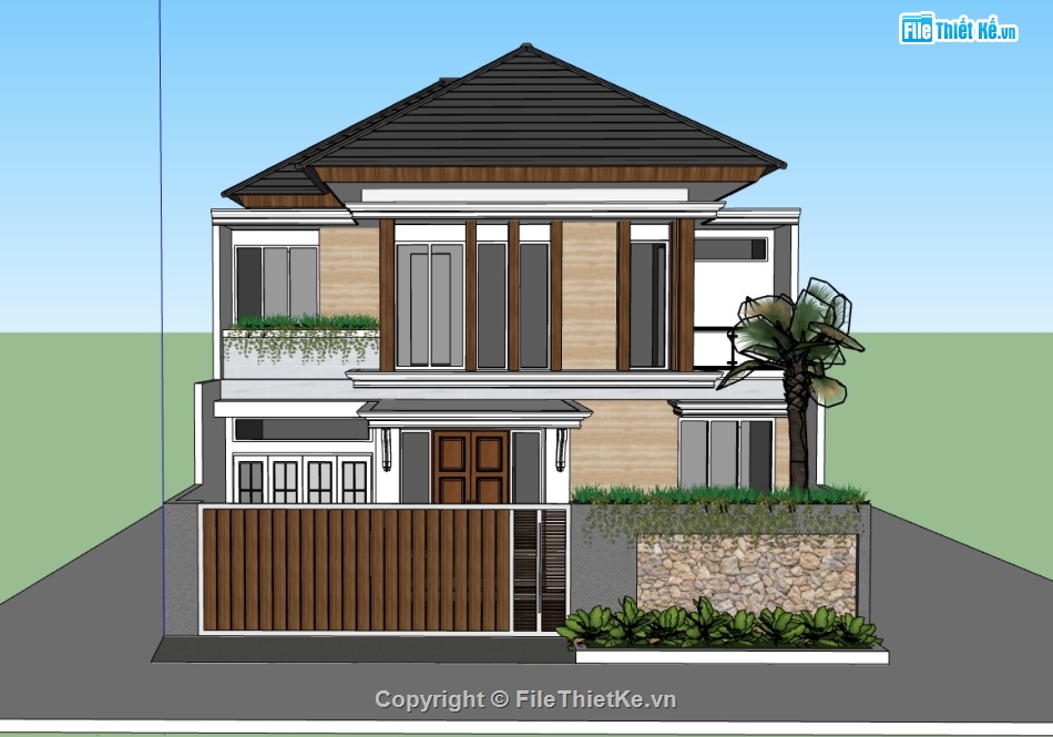 biệt thự 2 tầng,biệt thự sketchup,sketchup biệt thự,sketchup biệt thự 2 tầng