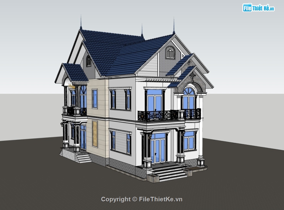 biệt thự 2 tầng,biệt thự mái thái,su biệt thự,sketchup biệt thự,biệt thự 2 tầng mái thái