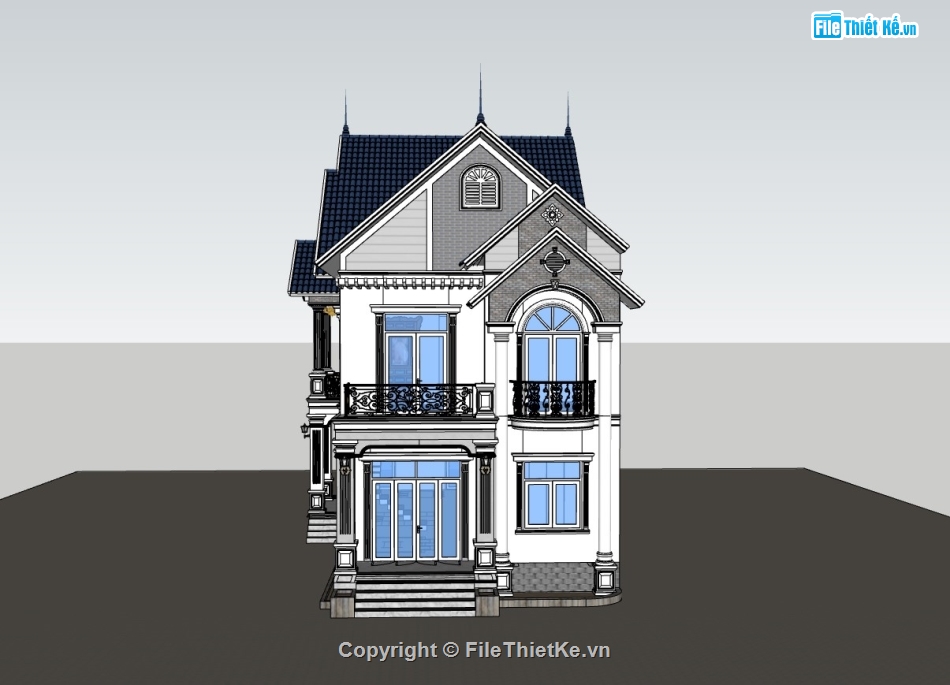 biệt thự 2 tầng,biệt thự mái thái,su biệt thự,sketchup biệt thự,biệt thự 2 tầng mái thái