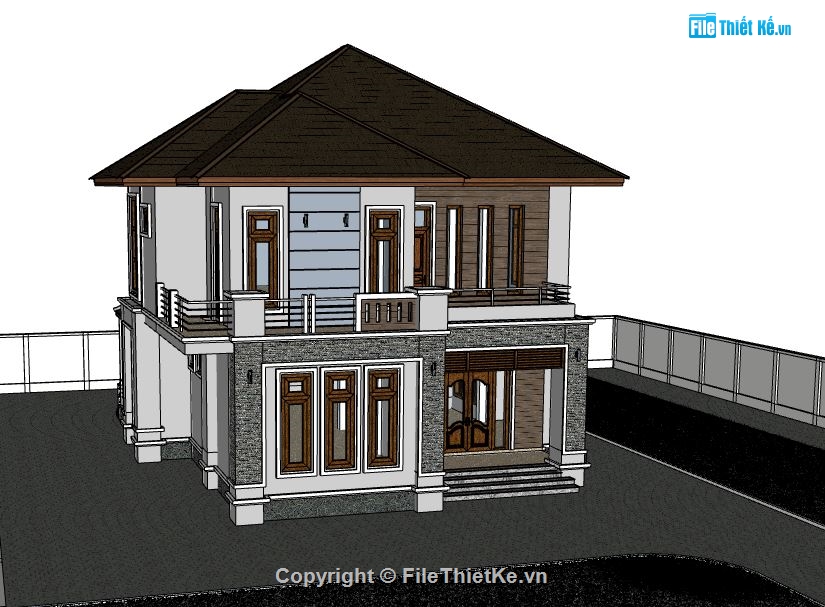 biệt thự 2 tầng,model biệt thự,file su biệt thự