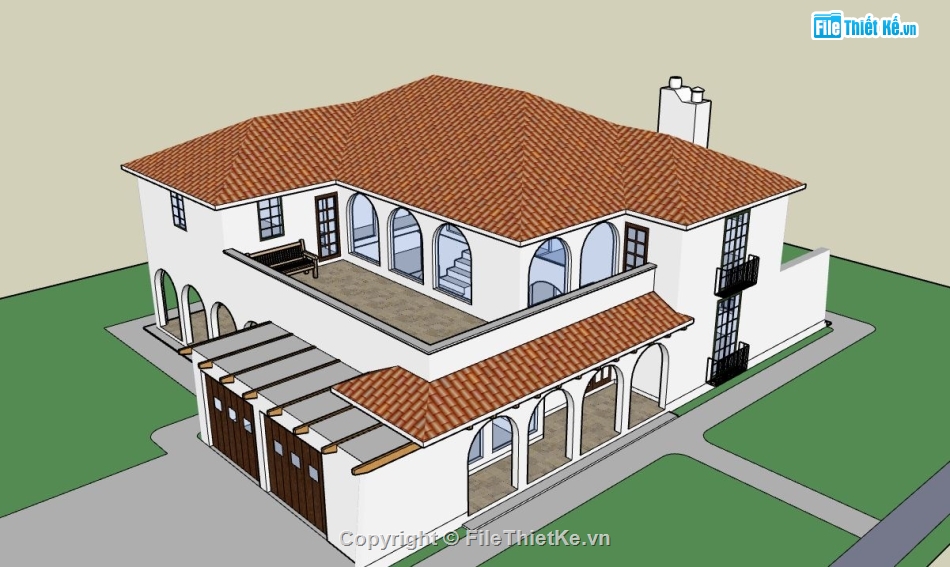 sketchup biệt thự,biệt thự 2 tầng,biệt thự sketchup