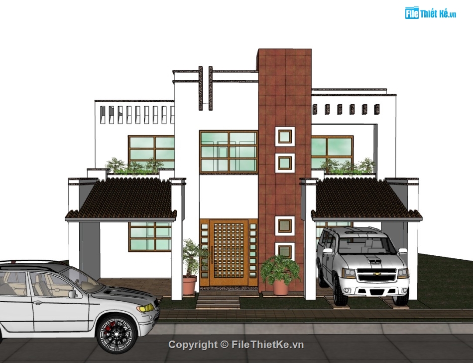 biệt thự 2 tầng,biệt thự đẹp 2 tầng,su biệt thự,sketchup biệt thự,biệt thự sketchup