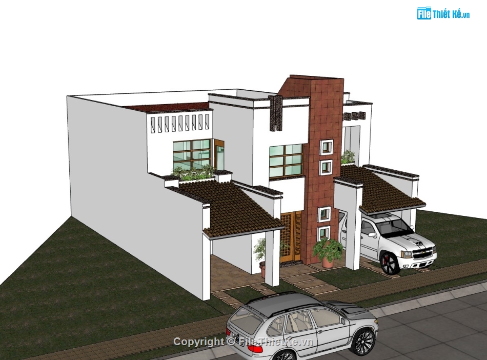 biệt thự 2 tầng,biệt thự đẹp 2 tầng,su biệt thự,sketchup biệt thự,biệt thự sketchup