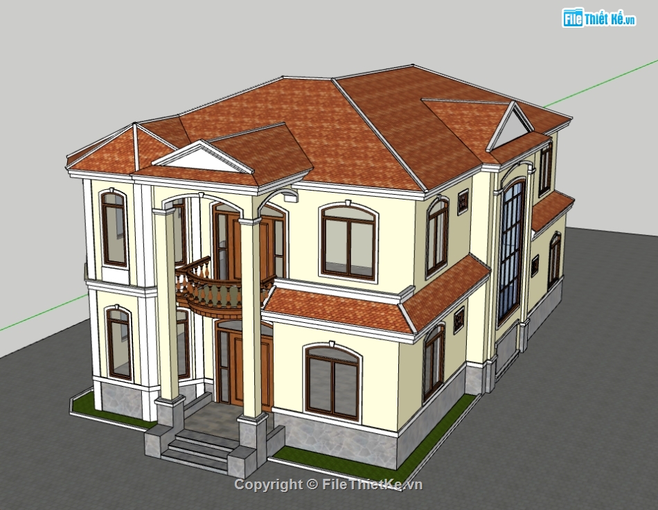 biệt thự 2 tầng,biệt thự sketchup,sketchup biệt thự,sketchup biệt thự 2 tầng