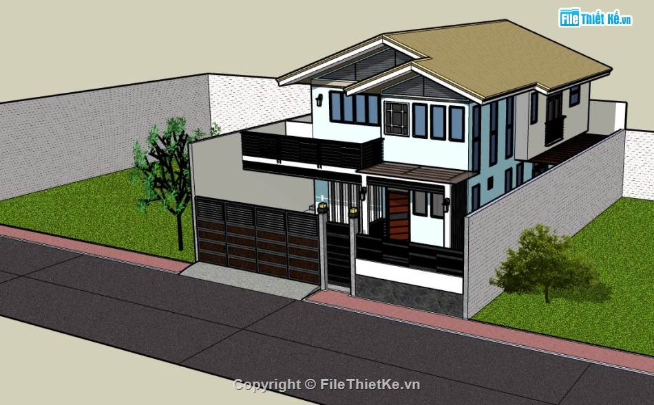 biệt thự đẹp 2 tầng,Mẫu biệt thự đẹp,sketchup biệt thự 2 tầng