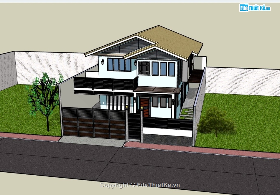 biệt thự đẹp 2 tầng,Mẫu biệt thự đẹp,sketchup biệt thự 2 tầng