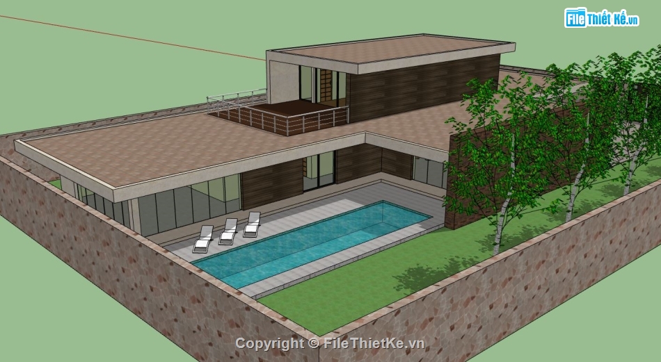 biệt thự 2 tầng,thiết kế biệt thự 2 tầng,sketchup biệt thự 2 tầng