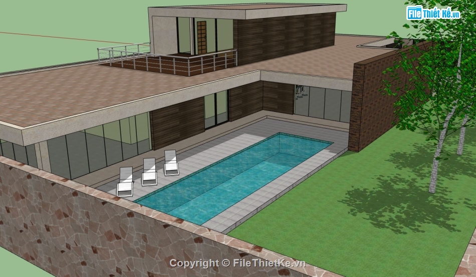 biệt thự 2 tầng,thiết kế biệt thự 2 tầng,sketchup biệt thự 2 tầng