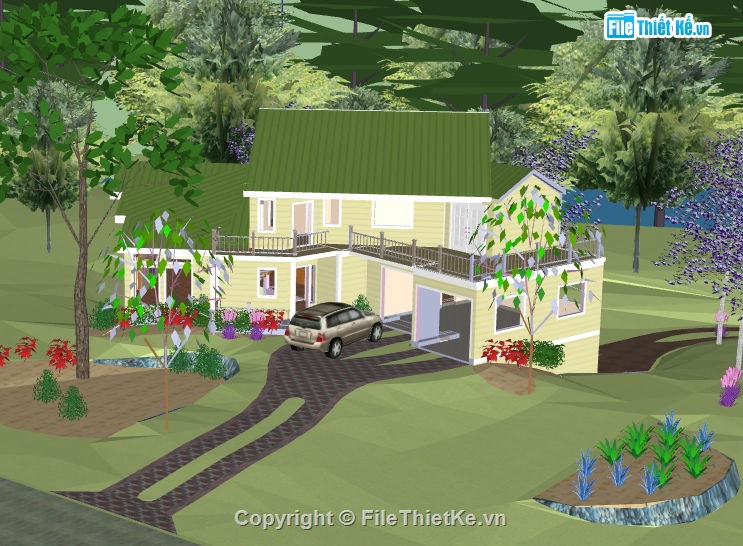 file sketchup biệt thự 2 tầng,dựng 3d su biệt thự 2 tầng,dựng model su nhà biệt thự