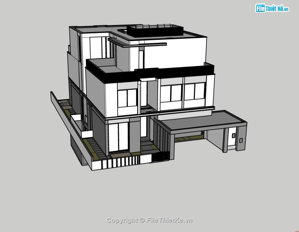 biệt thự 3 tầng,sketchup biệt thự 3 tầng,biệt thự sketchup,sketchup biệt thự