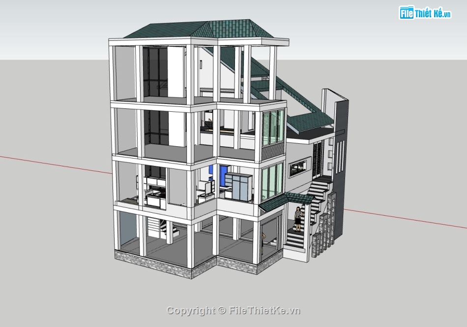 biệt thự 3 tầng,sketchup biệt thự,phối cảnh biệt thự 3 tầng,mẫu biệt thự 3 tầng su,bản vẽ biệt thự 3d