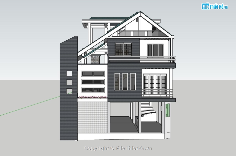 biệt thự 3 tầng,sketchup biệt thự,phối cảnh biệt thự 3 tầng,mẫu biệt thự 3 tầng su,bản vẽ biệt thự 3d