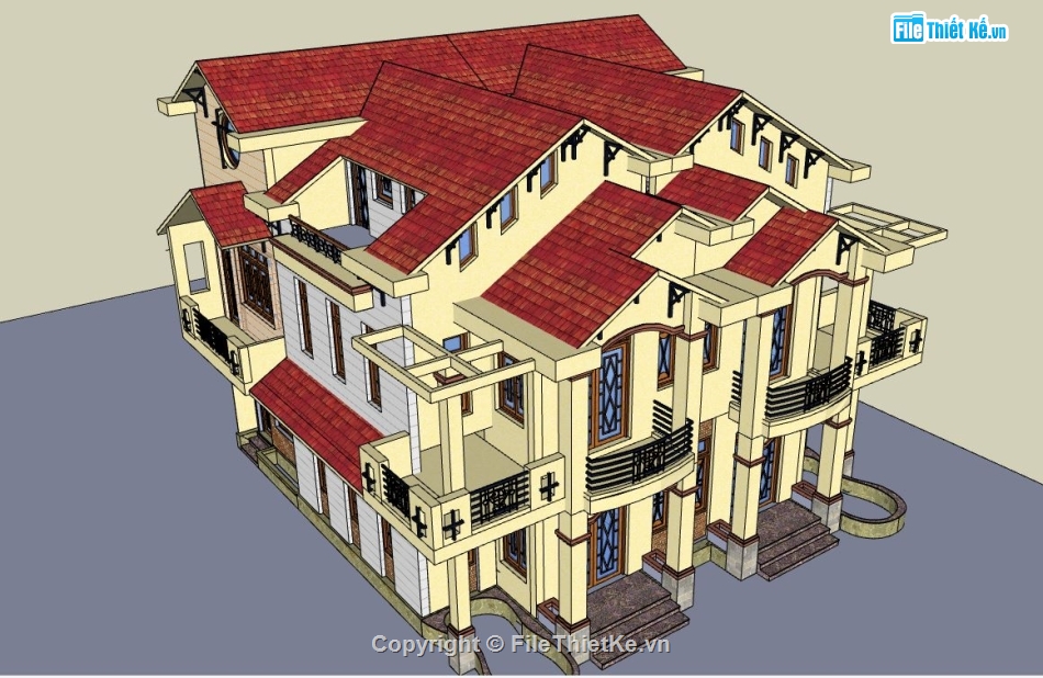 biệt thự 3 tầng,biệt thự sketchup,su biệt thự 3 tầng,mẫu biệt thự 3 tầng file su