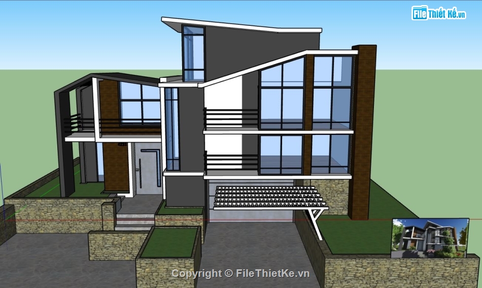 biệt thự 3 tầng,model su biệt thự,mẫu biệt thự sketchup